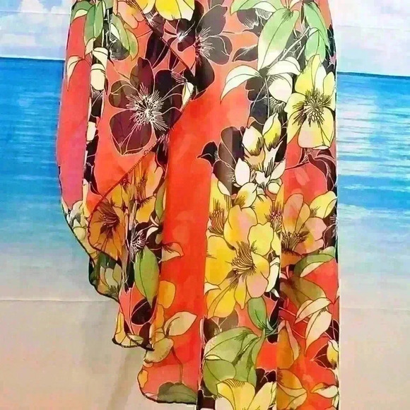ORANGE FLORAL Beach Cover Sheer Open front Long Shawl LIGHTWEIGH Shrug One Size - Picture 11 of 14